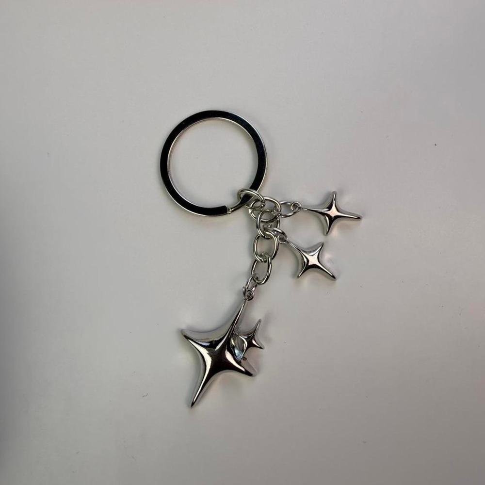 Mini Star Charm Keychain Silver Tone Metal Triple Star Dangle Key Ring New